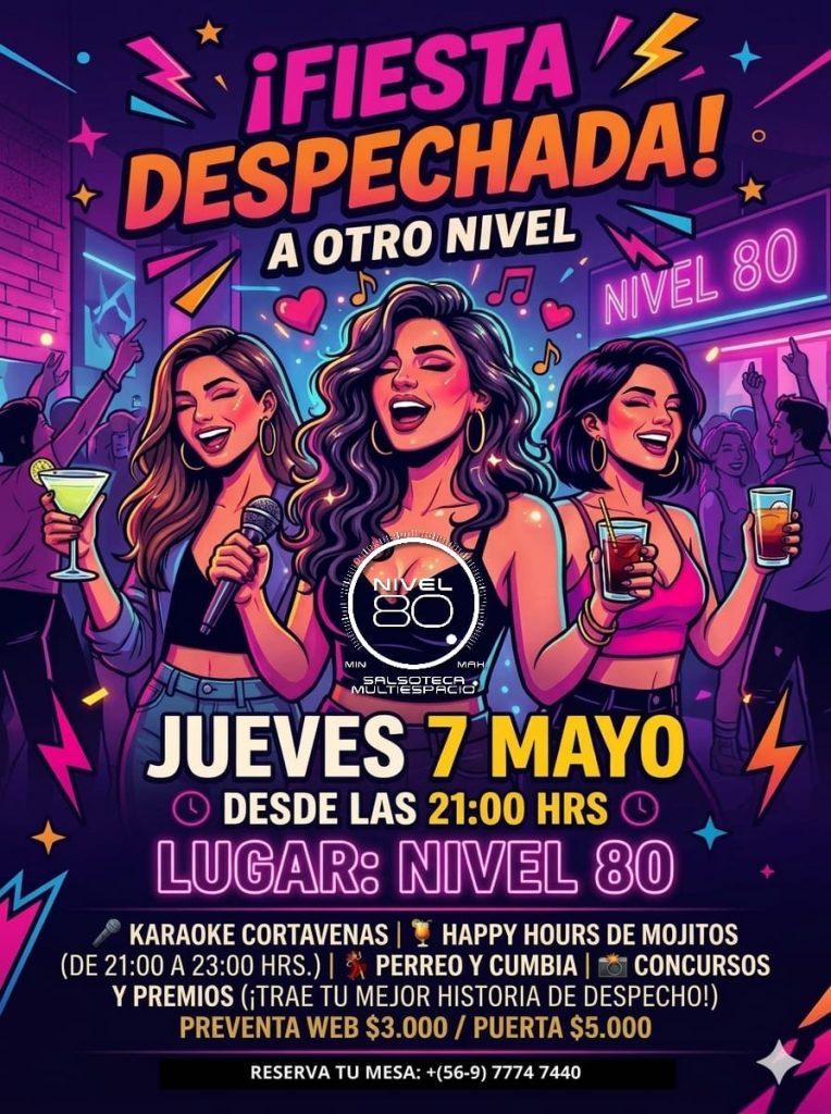 Flyer de una fiesta de Nivel 80