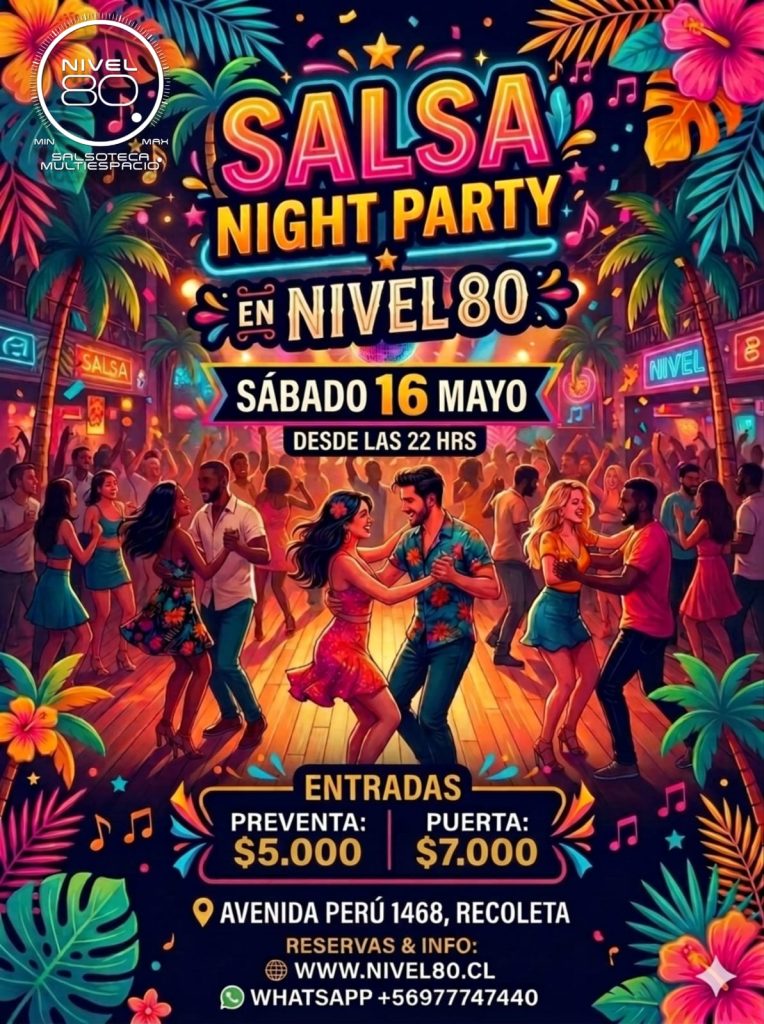 Flyer de una fiesta de Nivel 80