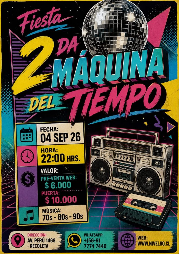 Flyer de una fiesta de Nivel 80